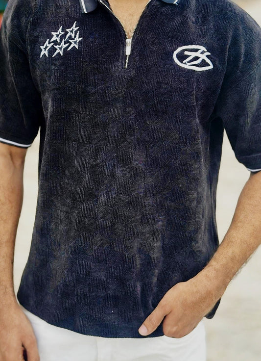 Men's Black Half-Zip Embroidered Polo