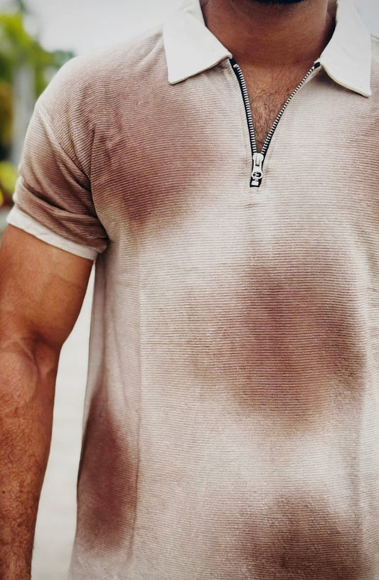 Ombre Textured Zip Polo T-Shirt
