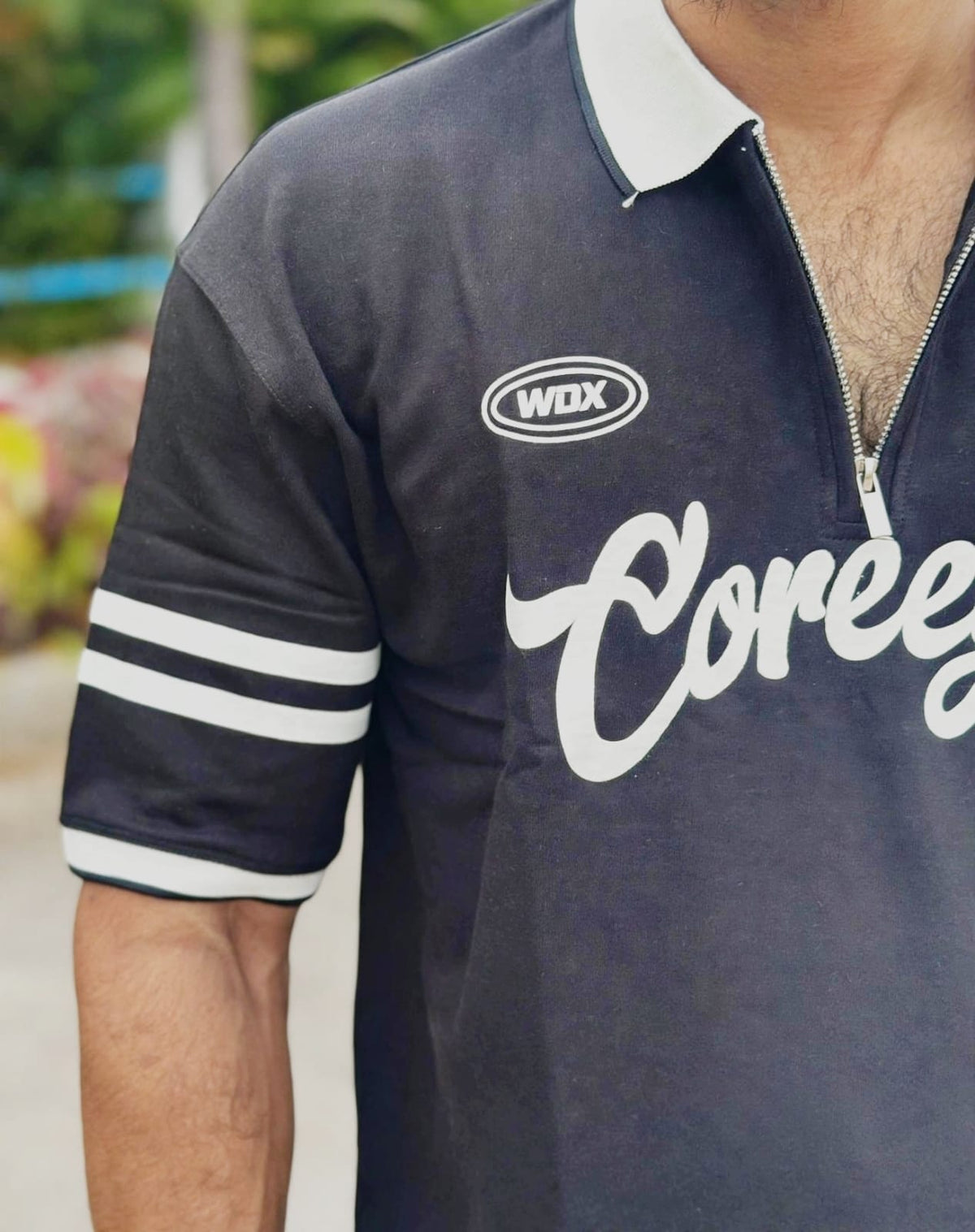 Coreecory Black Half-Zip Polo T-Shirt