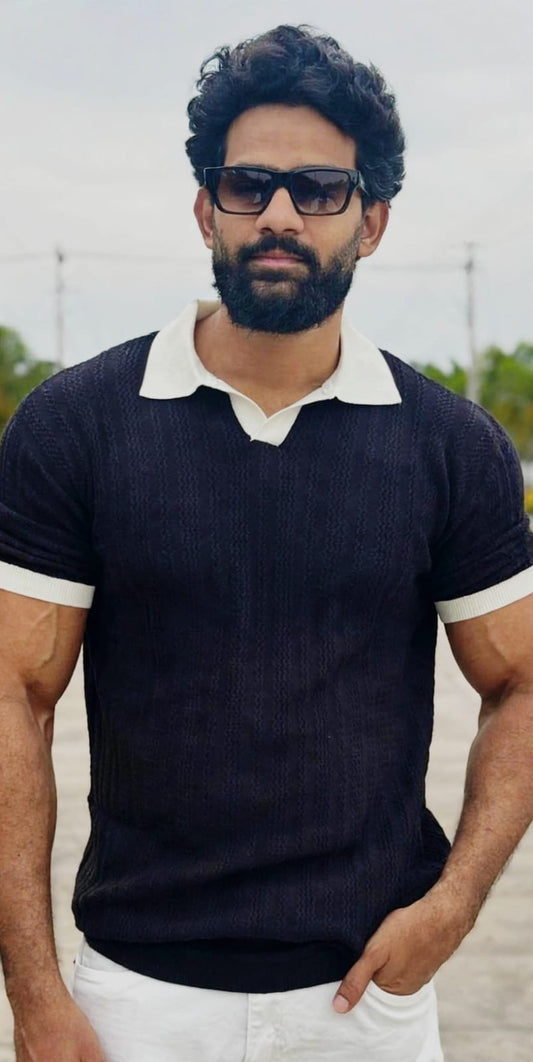 black Contrast Polo T-Shirt