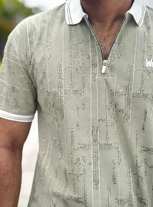 Men's Sage Textured Zip-Placket Polo TShirt