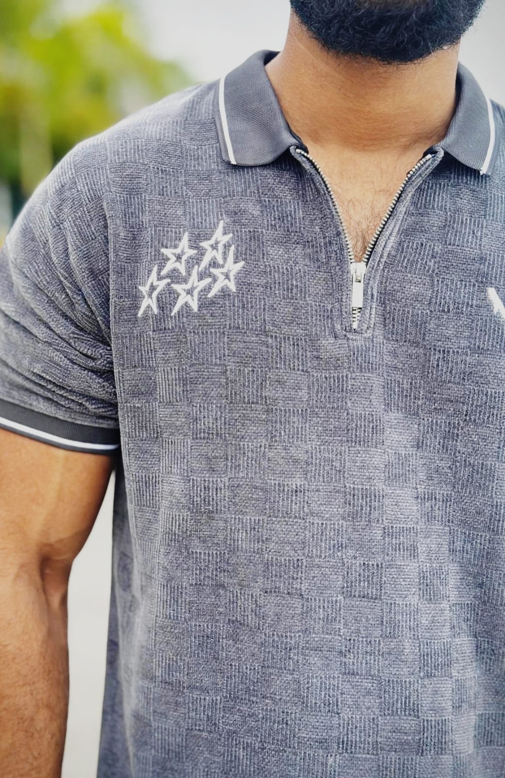 Charcoal Textured Quarter-Zip Polo