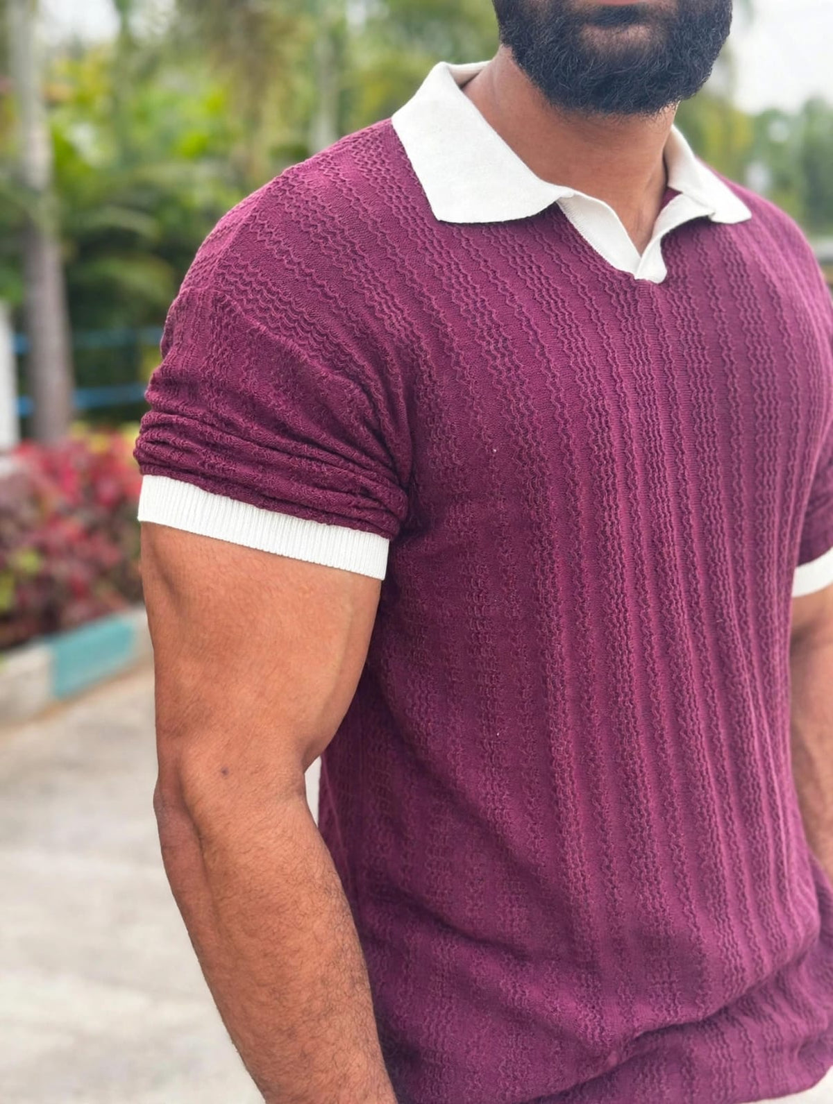 Maroon & White Knit Polo