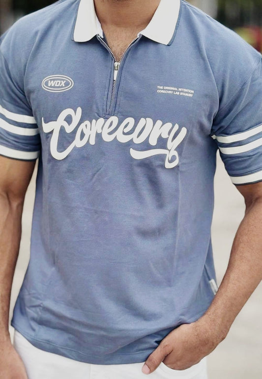 Coreecory Contrast Collar Half-Sleeve Polo TShirt