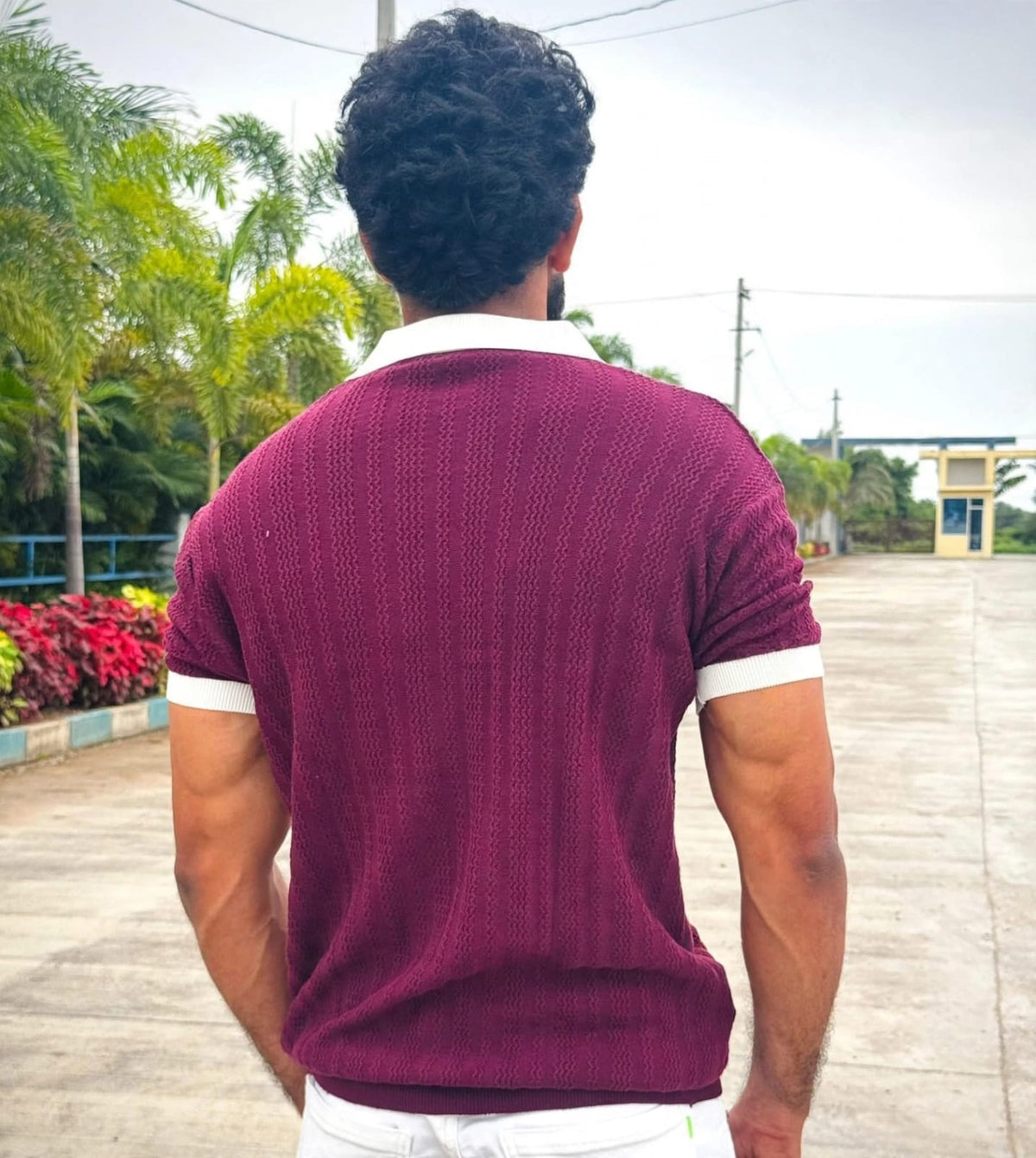 Maroon & White Knit Polo