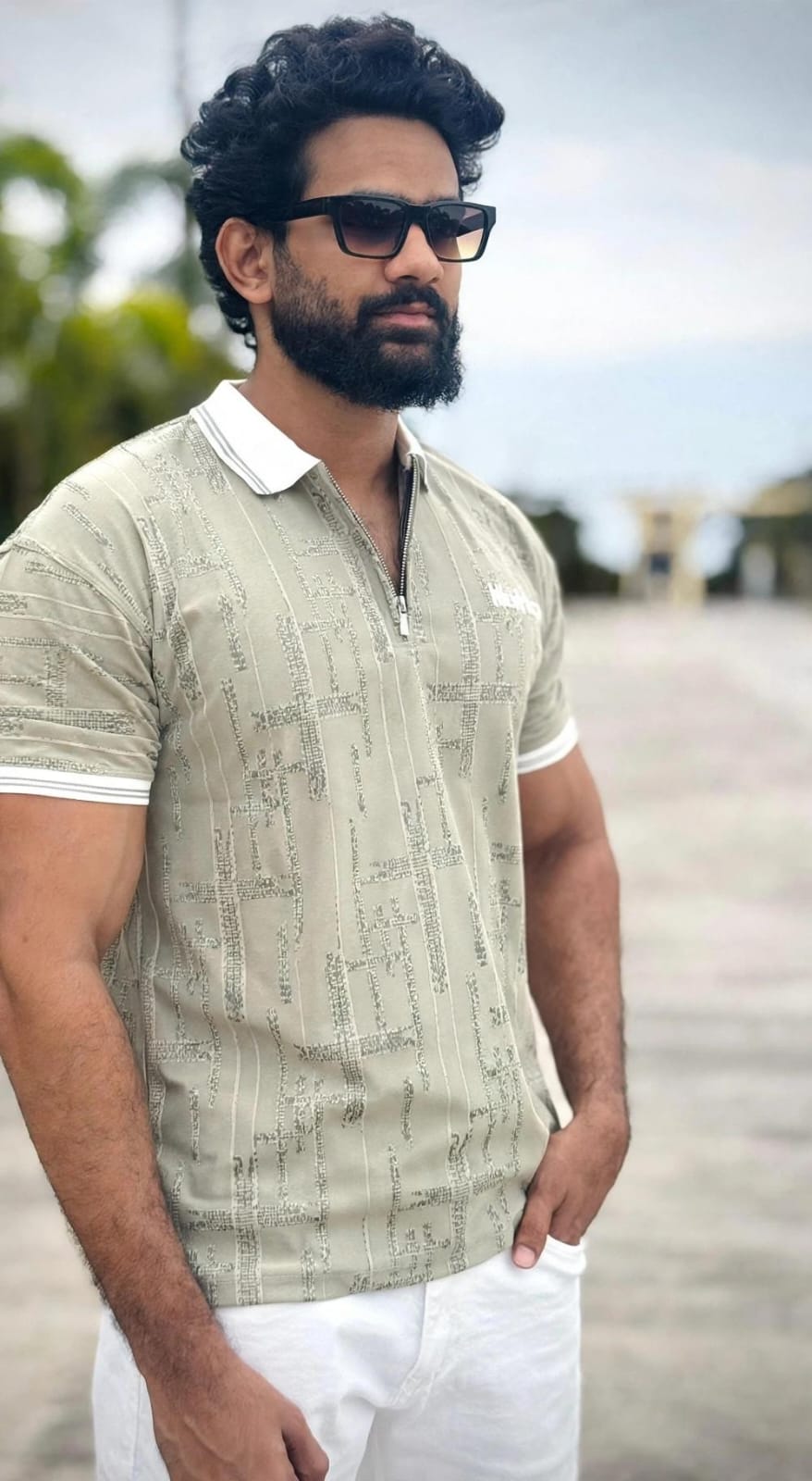 Men's Sage Textured Zip-Placket Polo TShirt