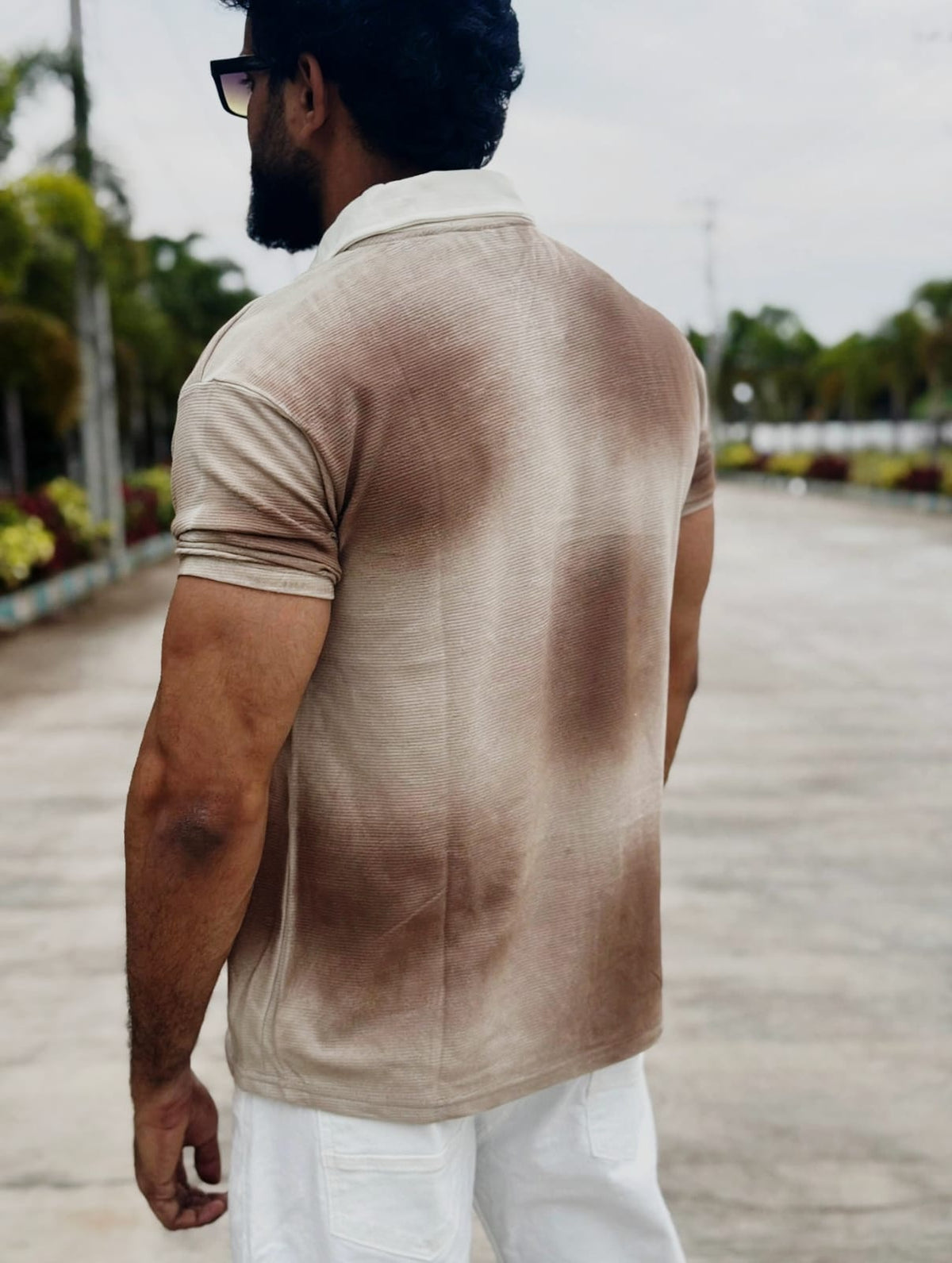 Ombre Textured Zip Polo T-Shirt