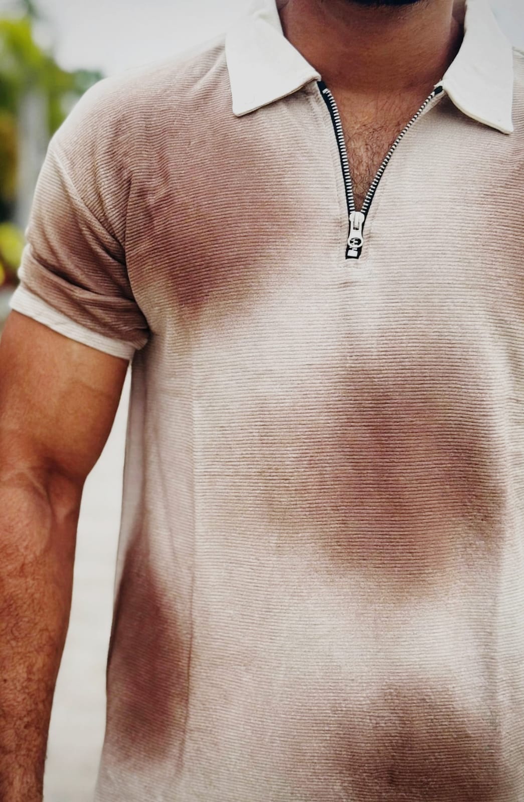 Ombre Textured Zip Polo T-Shirt