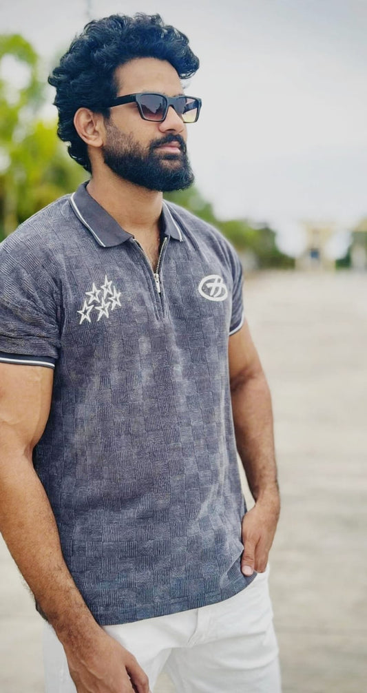 Charcoal Textured Quarter-Zip Polo