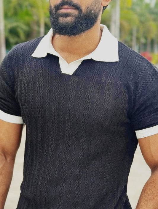 black Contrast Polo T-Shirt