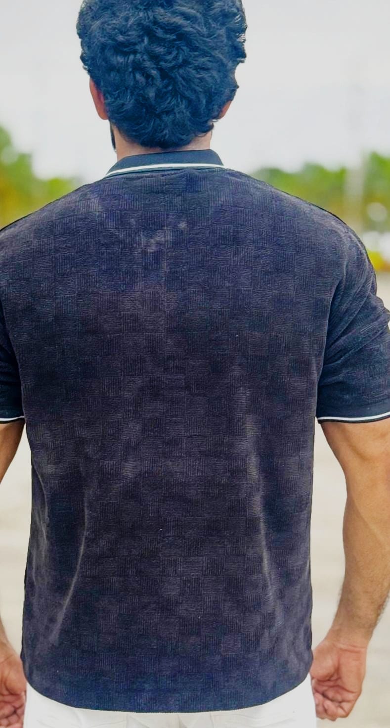 Men's Black Half-Zip Embroidered Polo