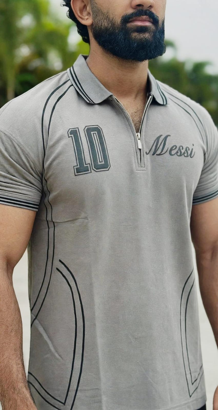 Messi 10 Zip-Neck Casual Polo Shirt