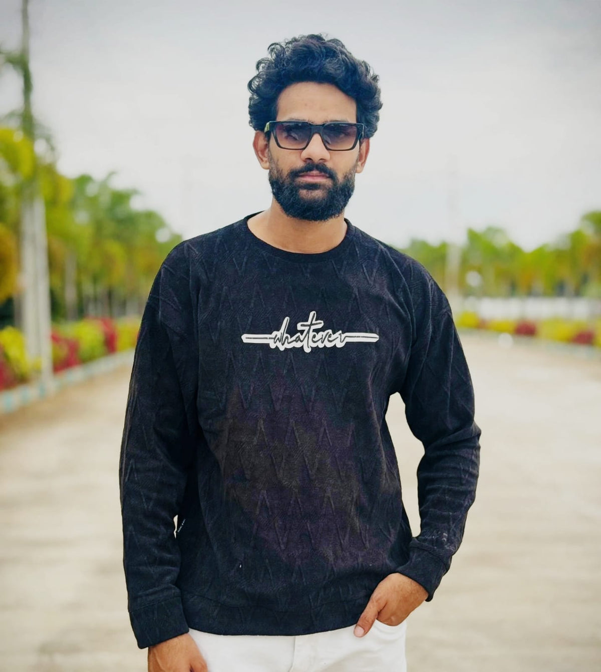 Whatever" Graphic Textured Sweatshirt