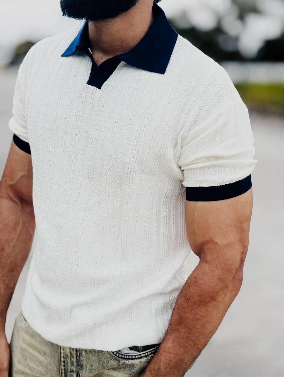 Off-White Navy Contrast Polo
