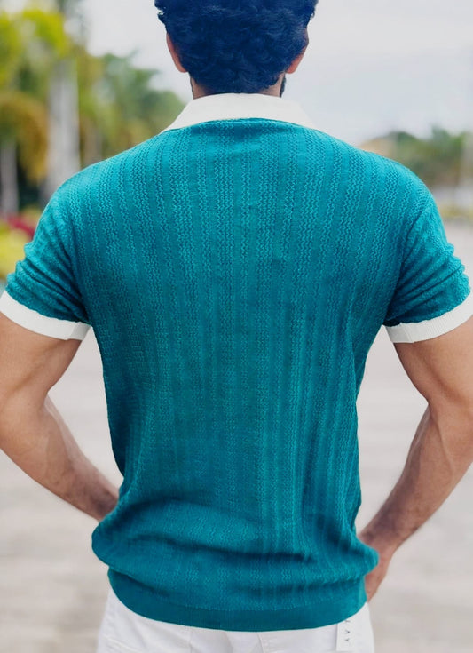 Green Textured Polo T-Shirt